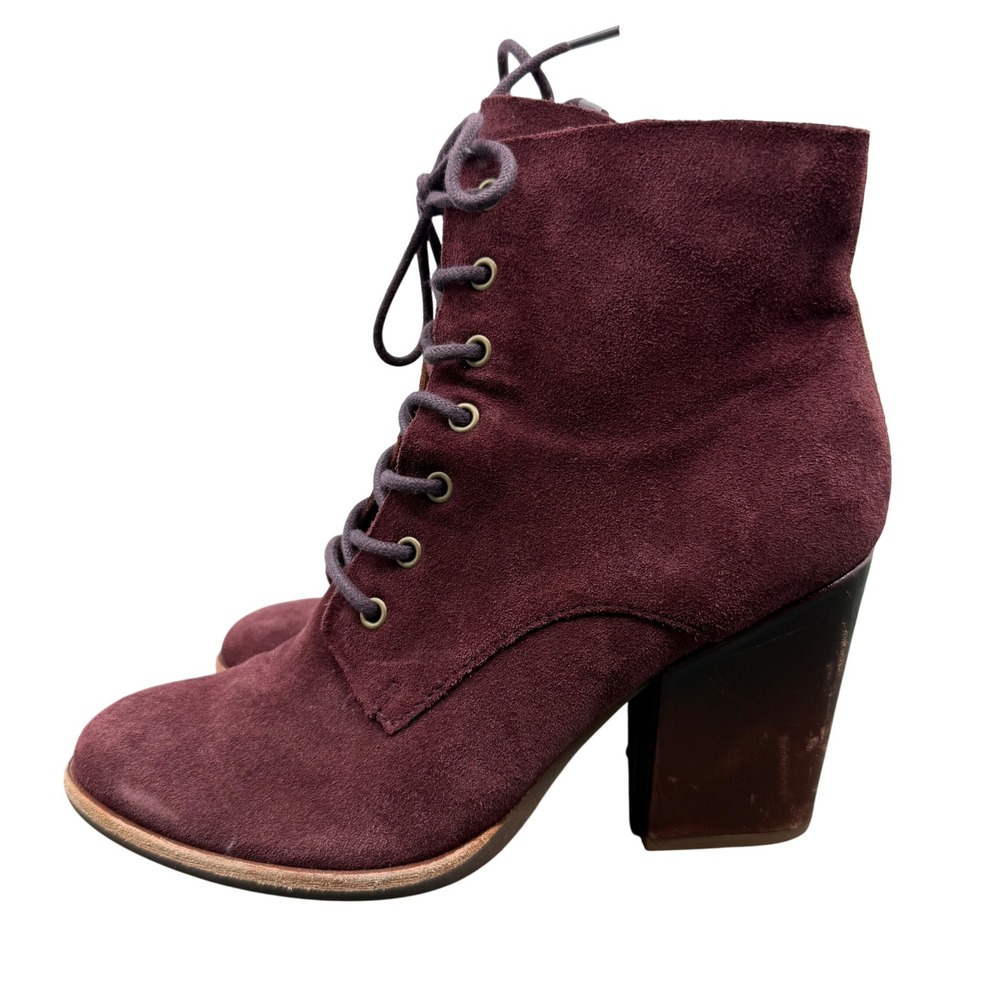 Kork-Ease Elfa Lace Up Ankle Bootie Size 7.5‎ Maroon Suede Coastal Cowgirl